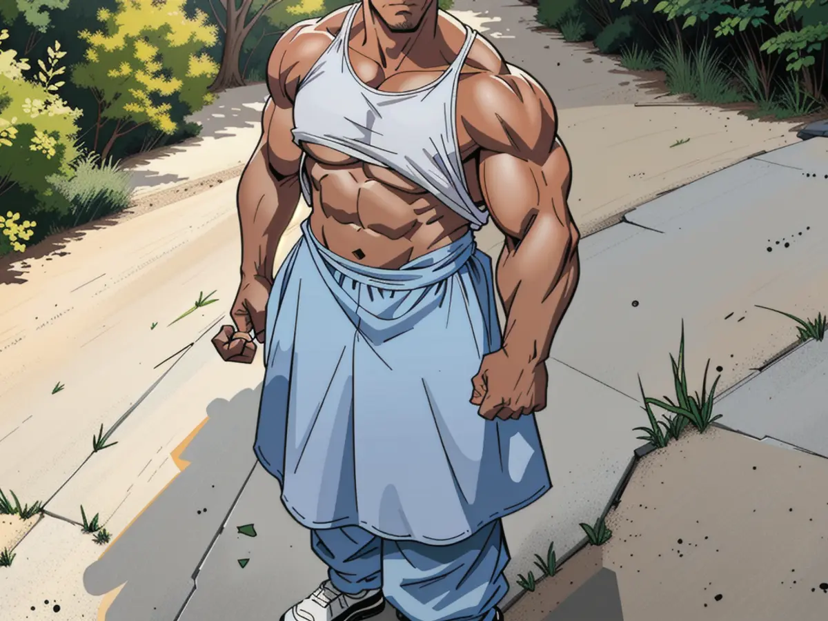 picturesque depiction of mass demonstration protesting controversial government policies Influencer and Entrepreneur at 25 displays captivating look in a blue-white bikini top and blue pinstripe pants.
